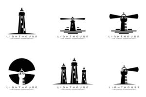 Lighthouse Searchlight Beacon Tower Island Beach logo vector icon