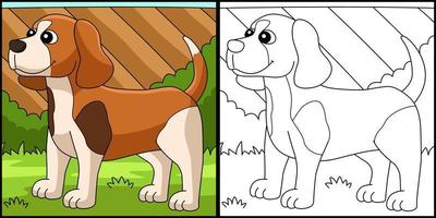 perro beagle página para colorear ilustración en color
