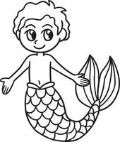 Merman Isolated Coloring Page for Kids vector