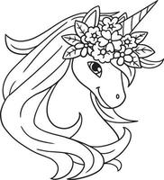 unicornio con corona de flores en la cabeza página aislada vector