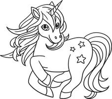 Unicorn With Star Isolated Coloring Page for Kids vector