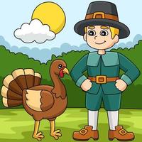 Thanksgiving Pilgrim Boy Turkey Illustration vector