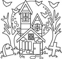 casa embrujada página para colorear de halloween para niños vector