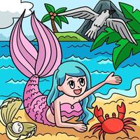 Waving Mermaid on the Beach Colored Cartoon vector