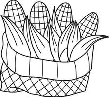 Thanksgiving Harvest Corn Isolated Coloring Page vector