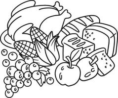 Thanksgiving Feast Isolated Coloring Page for Kids vector