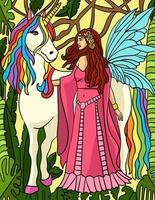Unicorn And Fairy Colored Cartoon Illustration