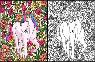 Unicorn Flowers Coloring Page for Adults Colored vector