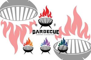 diseño de logotipo de barbacoa, ilustración de rosbif, icono de parrilla vector