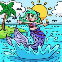 Jumping Mermaid Colored Cartoon Illustration vector