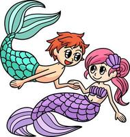 Mermaid And Merman Coloring Page Cartoon Clipart vector