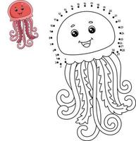 Dot to Dot Jellyfish Coloring Page for Kids vector