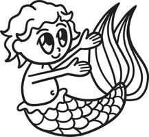 Baby Mermaid Isolated Coloring Page for Kids vector