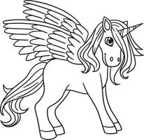 unicornio con alas página para colorear aislada para niños vector