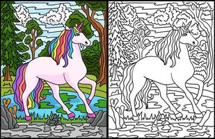Unicorn In Forest Coloring Page for Adults Colored vector