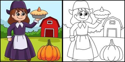 Thanksgiving Pilgrim Girl Holding Pie Illustration vector