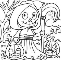 Reaper Holding A Scythe Halloween Coloring Page vector