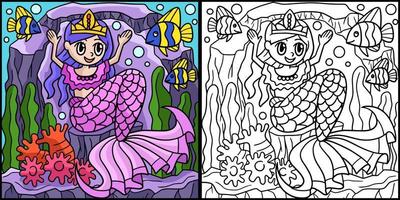 sirena corona princesa color ilustración vector