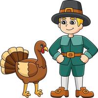 Thanksgiving Pilgrim Boy Turkey Cartoon Clipart