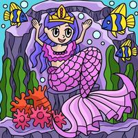 sirena corona princesa color ilustración de dibujos animados vector