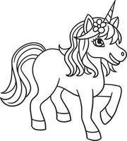 Walking Unicorn Isolated Coloring Page for Kids vector