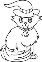 Vampire Cat Halloween Isolated Coloring Page vector