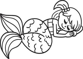 Sleeping Mermaid Isolated Coloring Page for Kids