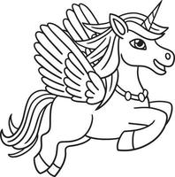 Flying Unicorn Isolated Coloring Page for Kids vector