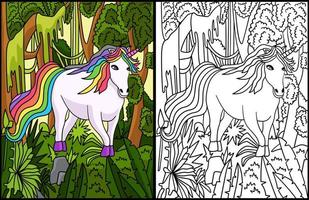 Unicorn In Forest Coloring Page for Adults Colored