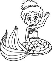 Afro American Mermaid Isolated Coloring Page vector