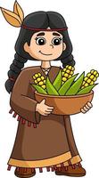 clipart de niña nativa americana de acción de gracias vector