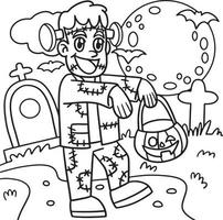 Zombie In Cemetery Basket Halloween Coloring Page vector