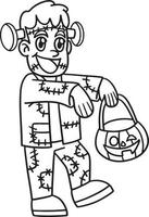 Zombie Halloween Isolated Coloring Page for Kids vector