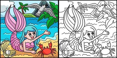 sirena en la playa ilustración coloreada vector