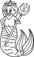 Merman King With A Trident Isolated Coloring Page vector