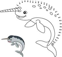 Dot to Dot Narwhal Coloring Page for Kids vector