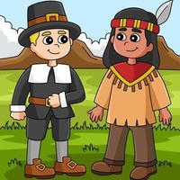 Thanksgiving Native American Pilgrim Illustration vector