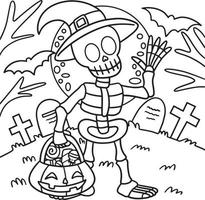 esqueleto halloween página para colorear para niños vector