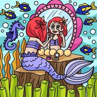 Mermaid Sitting In Front Of A Mirror Cartoon vector