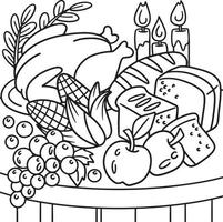 Thanksgiving Feast Coloring Page for Kids vector