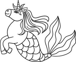 Mermaid Unicorn Isolated Coloring Page for Kids vector