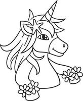 Unicornio con flor aislada página para colorear vector