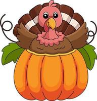 Thanksgiving Turkey Inside Pumpkin Cartoon Clipart vector