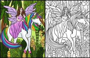 Fairy And Unicorn Coloring Page for Adults Colored