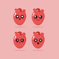 Illustration Vector Of Set Kawaii Emoji Bundle Heart
