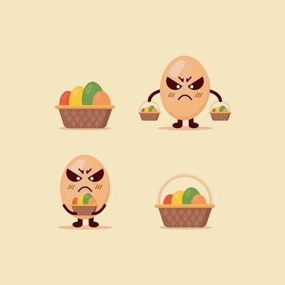 Big set cartoon angry easter egg ,Egg logo,basketeggs,Vector ,Funny illustration