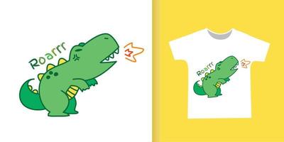 caricatura de rugido de dinosaurio para camiseta. vector