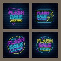 publicaciones de redes sociales de venta flash en estilo neón vector