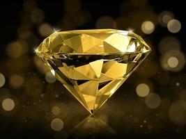 Diamante deslumbrante sobre fondo abstracto bokeh de oro foto