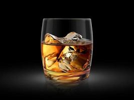 Glass of whiskey nestled on dark background. 3d render photo